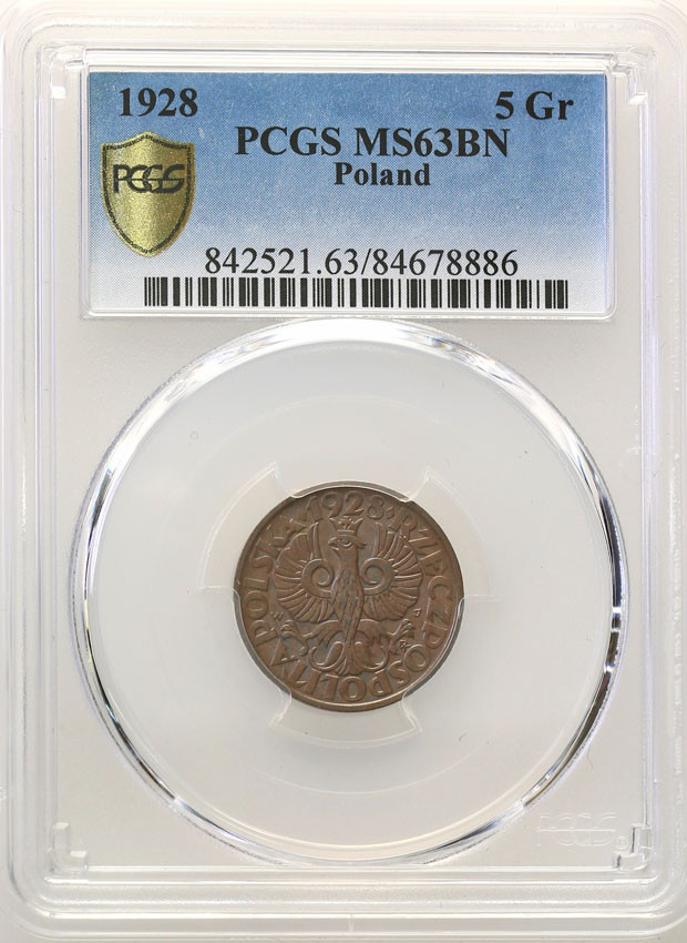 II RP. 5 groszy 1928 PCGS MS63 BN
